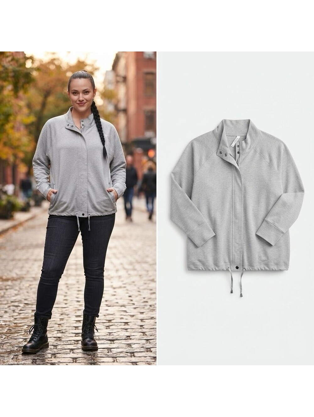 Cable & Gauge Women’s 1X Yummy Studio Gray Full Zip-Button Hoodie Drawstring